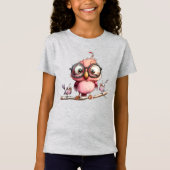 かわいいピンクのフクロウと鳥の友達 Tシャツ (正面)