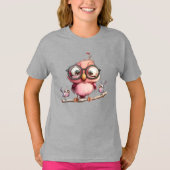 かわいいピンクのフクロウと鳥の友達 Tシャツ (正面)