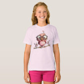 かわいいピンクのフクロウと鳥の友達 Tシャツ (正面フル)