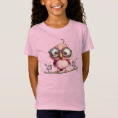 かわいいピンクのフクロウと鳥の友達 Tシャツ (正面)