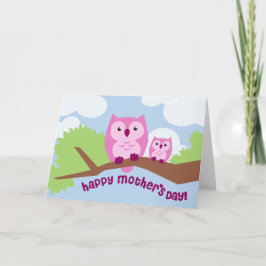 かわいいピンクのフクロウのお母さんおよびベビーの母の日カード カード