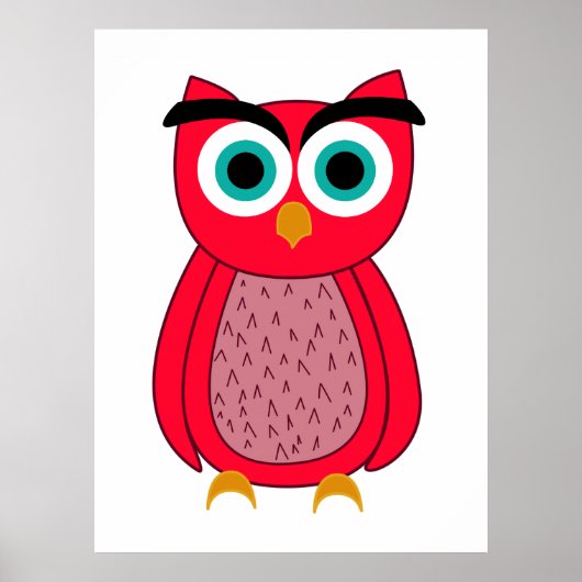 かわいいピンクのフクロウのイラスト ポスター (正面)