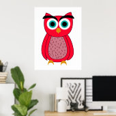 かわいいピンクのフクロウのイラスト ポスター (ホームオフィス)
