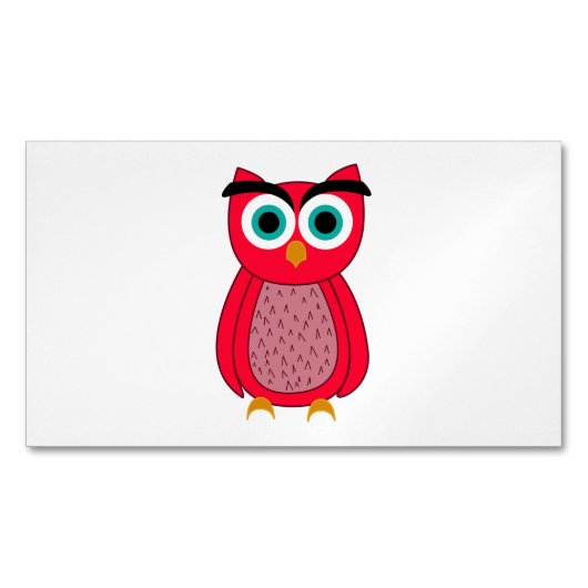 かわいいピンクのフクロウのイラスト マグネット名刺 (正面)