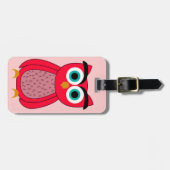 かわいいピンクのフクロウのイラスト ラゲッジタグ (正面横)