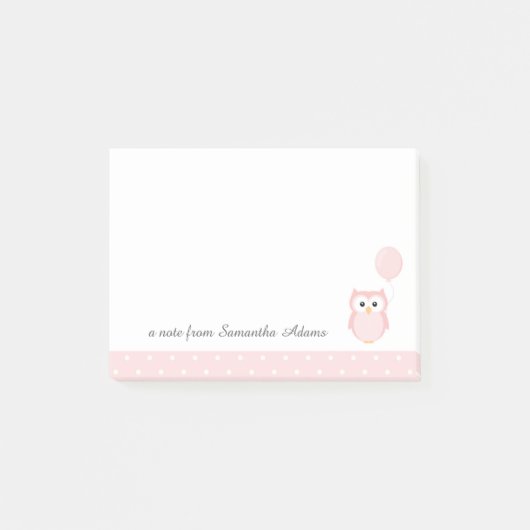 かわいいピンクのフクロウのノート ポストイット (正面)
