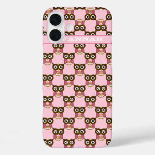 かわいいピンクのフクロウのパターン色を選択 iPhone 16 PLUSケース