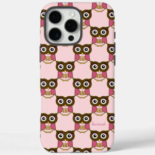 かわいいピンクのフクロウのパターン選択ケースカラー iPhone 16 PRO MAXケース