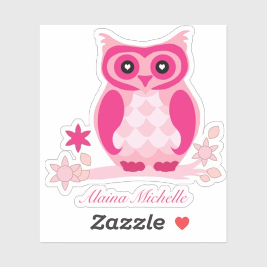 かわいいピンクのフクロウの名前 |ビニールカスタム輪郭 シール (シート)