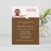 かわいいピンクのフクロウの女の子のベビーシャワー 招待状 (スタンド正面)