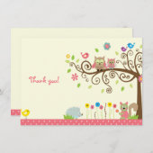 かわいいピンクのフクロウの女の子ベビーシャワーサンキューカード サンキューカード (正面/裏面)