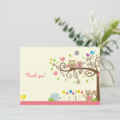 かわいいピンクのフクロウの女の子ベビーシャワーサンキューカード サンキューカード (スタンド正面)