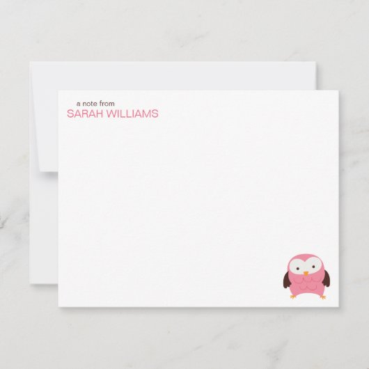 かわいいピンクのフクロウの子どもたちに感謝のメモ 招待状 (正面)