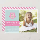 かわいいピンクのフクロウの子供たち写真の誕生日パーティーの招待 招待状 (正面/裏面)