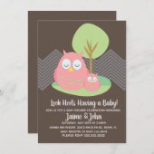 かわいいピンクのフクロウの木の赤ちゃんシャワー性別が表示 招待状 (正面/裏面)