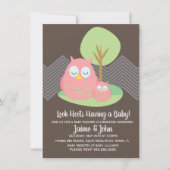 かわいいピンクのフクロウの木の赤ちゃんシャワー性別が表示 招待状 (正面)