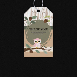 かわいいピンクのフクロウの森の赤ちゃんシャワー ギフトタグ