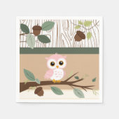 かわいいピンクのフクロウの森の赤ちゃんシャワー スタンダードカクテルナプキン (正面)