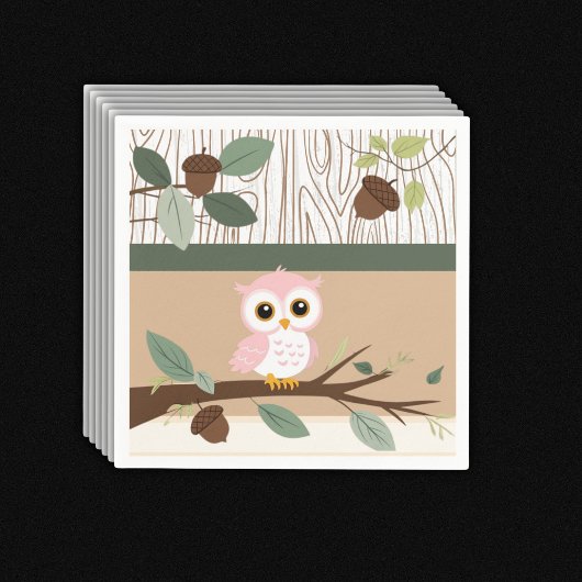 かわいいピンクのフクロウの森の赤ちゃんシャワー スタンダードカクテルナプキン