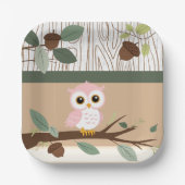 かわいいピンクのフクロウの森の赤ちゃんシャワー ペーパープレート (正面)