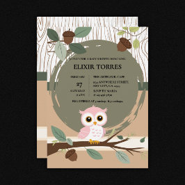 かわいいピンクのフクロウの森の赤ちゃんシャワー 招待状