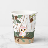 かわいいピンクのフクロウの森の赤ちゃんシャワー 紙コップ (裏面)