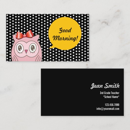かわいいピンクのフクロウの白は先生に斑点を付けます 名刺 (正面/裏面)