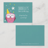 かわいいピンクのフクロウの誕生日、パーティーでお礼を 名刺 (正面/裏面)