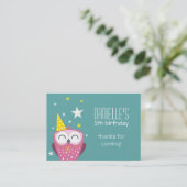 かわいいピンクのフクロウの誕生日、パーティーでお礼を 名刺 (スタンド正面)