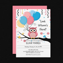 かわいいピンクのフクロウの風船とコンフェッティのベビーシャワー