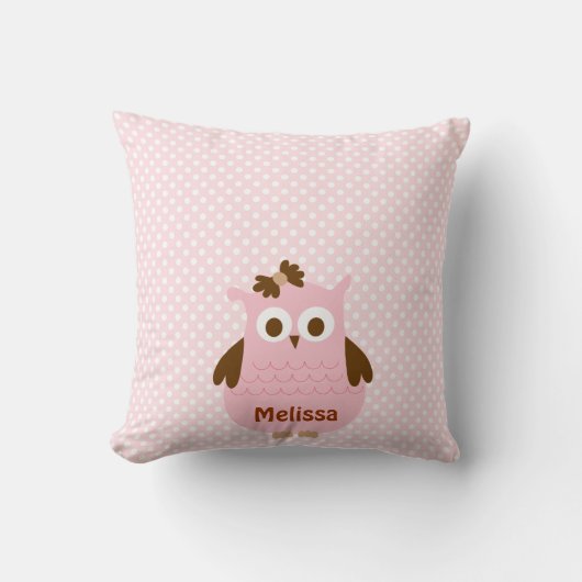 かわいいピンクのフクロウよだれかけ（名前入れ可能） クッション (正面)