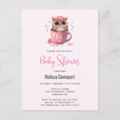 かわいいピンクのフクロウをカップベビーシャワー ポストカード (正面)