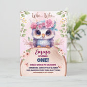 かわいいピンクのフクロウをテーマにした誕生日の招待状 招待状 (スタンド正面)