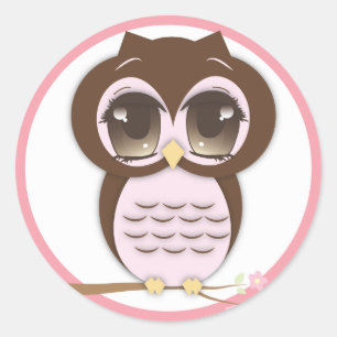 かわいいピンクのフクロウリールガール ラウンドシール