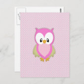 かわいいピンクのフクロウ水玉模様ピンクのパターンの画像プリント ポストカード (正面/裏面)