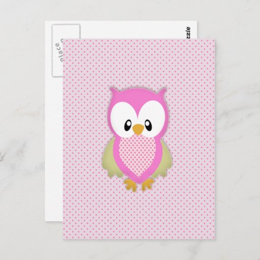 かわいいピンクのフクロウ水玉模様ピンクのパターンの画像プリント ポストカード (正面/裏面)
