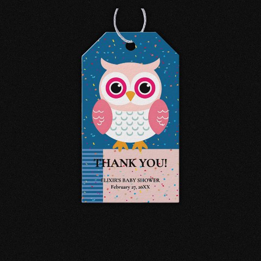 かわいいピンクのフクロウ男女兼用ウッドランドベビーシャワー ギフトタグ