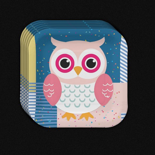 かわいいピンクのフクロウ男女兼用ウッドランドベビーシャワー ペーパープレート