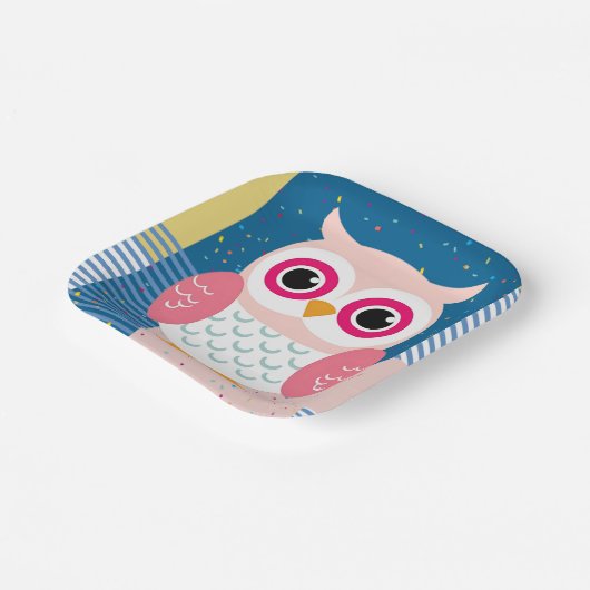 かわいいピンクのフクロウ男女兼用ウッドランドベビーシャワー ペーパープレート (傾斜あり)