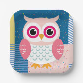 かわいいピンクのフクロウ男女兼用ウッドランドベビーシャワー ペーパープレート (正面)