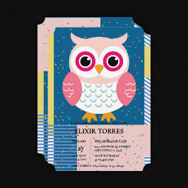 かわいいピンクのフクロウ男女兼用ウッドランドベビーシャワー 招待状