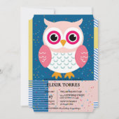 かわいいピンクのフクロウ男女兼用ウッドランドベビーシャワー 招待状 (正面)