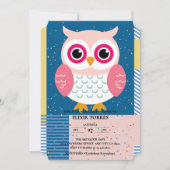 かわいいピンクのフクロウ男女兼用ウッドランドベビーシャワー 招待状 (正面)