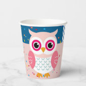 かわいいピンクのフクロウ男女兼用ウッドランドベビーシャワー 紙コップ (裏面)