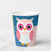 かわいいピンクのフクロウ男女兼用ウッドランドベビーシャワー 紙コップ (正面)