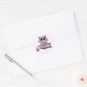 かわいいピンクのフクロウ ラウンドシール (封筒)