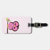 かわいいピンクのフクロウ ラゲッジタグ (正面横)