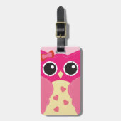 かわいいピンクのフクロウ ラゲッジタグ (正面縦)