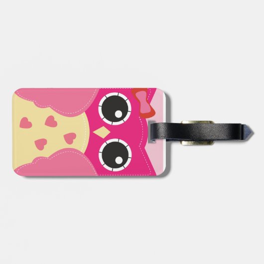 かわいいピンクのフクロウ ラゲッジタグ (裏面横)