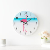 かわいいピンクのフラミンゴがビーチ ラージ壁時計 (ホーム)